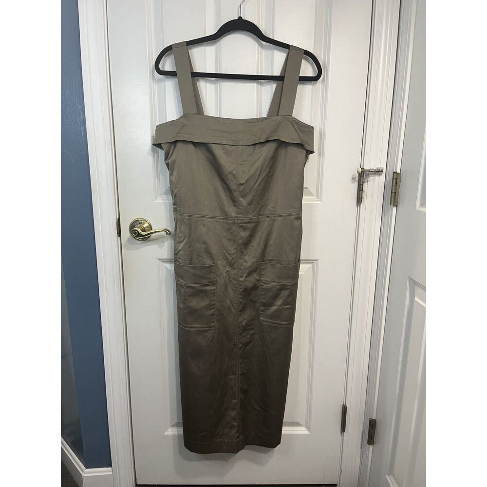 Banana Republic Belted Apron Satin Belted Midi Dress Green Size 10 Tall - NWOT